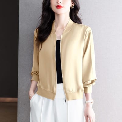 Acetaat Satijn Baseball Uniform Lente Nieuw Product Casual Losse Lange Mouwen Cardigan Jasje Kort Jasje Dames Top XL gray