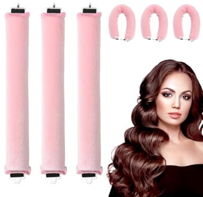PromoHome 3 stuks hitteloze krulspelden set - Nachtkrultangen zonder warmte - Roze - Zachte haarrolstangen met haak voor natuurlijke krullen