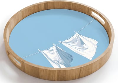 Dienblad rond 40x40 cm - Schootdienblad hout - Lakens - Waslijn - Blauw - Minimalistisch - Borrelplank rechthoek - Plateau houten dienbladen