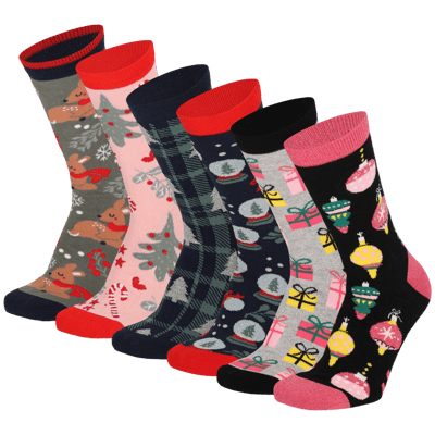 Morethansocks - Kerstsokken dames in kerstbal - 6-Pack - Multi Color - Maat 36/41 - kerstsokken dames - kerst sokken - kerstballen