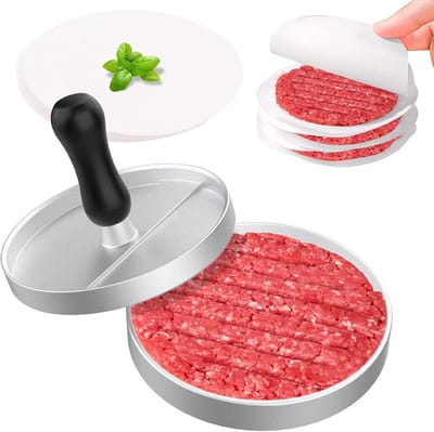longziming - Professionele Hamburgerpers - Levensmiddelenveilig Aluminium - Ronde Vorm 11 4 Cm - Perfecte Uniforme Burgers - Antiaanbaklaag - zwart