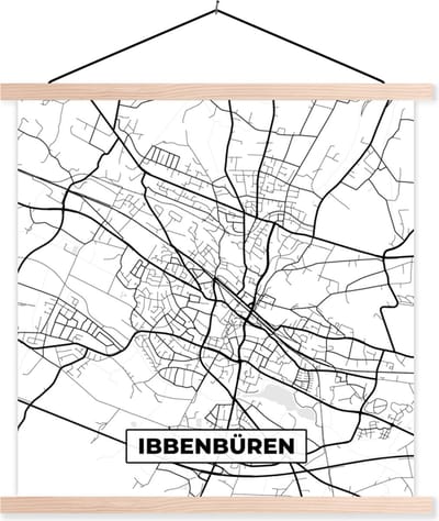Posterhanger incl. Poster 40x40 cm - Schoolplaat - Ibbenbüren - Plattegrond - Kaart - Stadskaart - Textielposter - Blanke latten - Stadskaart