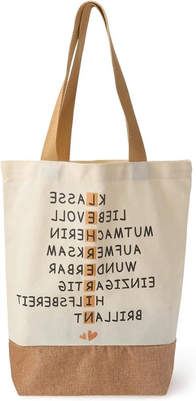 Jute tas voor lerares als bedankje, cadeau voor afscheid, ideaal voor basisschool en opvoeders