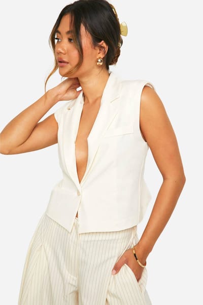 boohoo Dames Boxy Gekorte Longline Vest | Ecru | Maat: 36