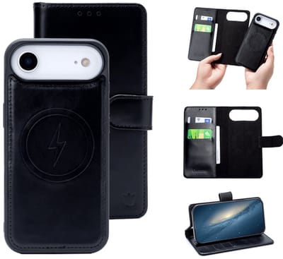 Casemania - Bookcase 2 in 1 - iPhone 17 Air - Magsafe - Echt Leer - Zwart