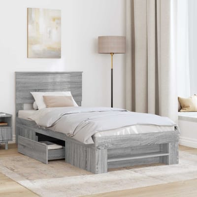 vidaXL - Bedframe - met - hoofdeinde - Grijs - Sonoma - 80 - x - 200 - cm - Bewerkt - hout