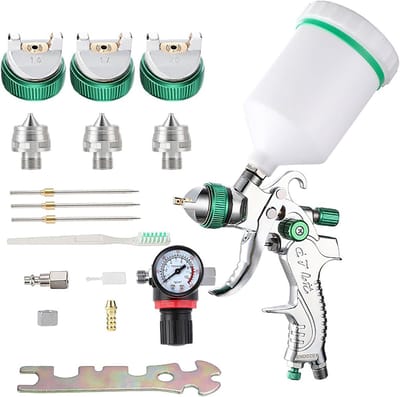 HVLP Verfspuitpistool - Verfspuitpistool - 600 Ml - met 3 Sproeiers - 1,4/1,7/2,0 mm - Pneumatisch Verfpistool - voor Muren, Auto, Renovatiewerkzaamheden - Verfspuit (Groen)