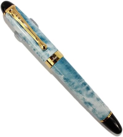 Lichtblauwe en Witte Rollerbalpen met Gouden Clip en Patroon voor Elegant Schrijven