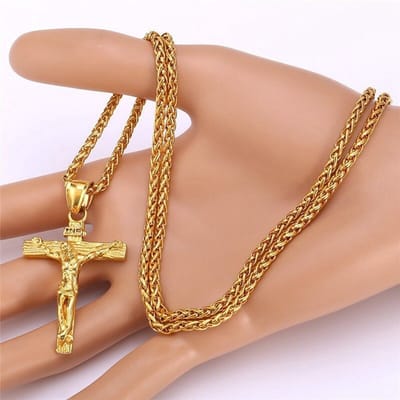 WiseGoods Luxe Ketting Met Kruis Hanger Heren - Kettingen - Collier - Hangers Jezus - Sieraad - Sieraden - Cadeau Mannen - Goud