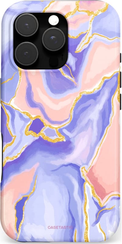 Casetastic hoesje geschikt voor Apple iPhone 16 Pro - MagSafe - Dubbellaagse bescherming - Riviergloed - Fashion Case - Lavendel Lichtgrijs Zand Lichtroze
