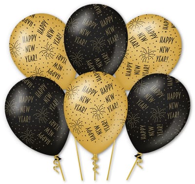 Q2P - Happy New Year Ballonnen - Zwart & Goud - Helium Geschikt – Oud & Nieuw Versiering - 6 Stuks