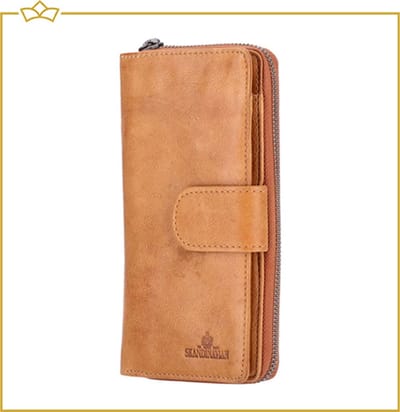 ATTREZZO® Portemonnee Dames - Cognac - Groot model - 100% Leer