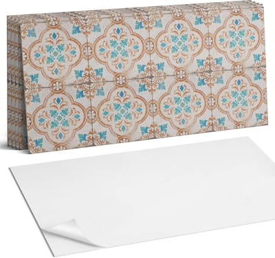 Coloray Plaktegels - Decoratief motief met bloemen Wandtegel Zelfklevend - 60 cm x 30 cm - Turkoois Plaktegels - 6 stuks - Rechthoek PVC Tegels - Plaktegels Keuken - Zelfklevende Vloertegels Badkamer - Vinyltegels Vloer Zelfklevend - Portugese Tegels