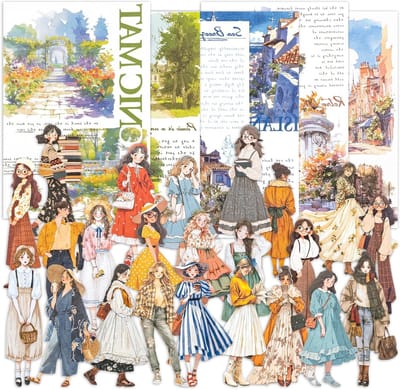 Set van 100 Scrapbooking Stickers - Modefiguren met Randloze Snedes voor Seizoensgebonden, Professionele en Feestelijke Creaties + 30 Stukken Aquarelpapier voor Scrapbooks en Knutselprojecten