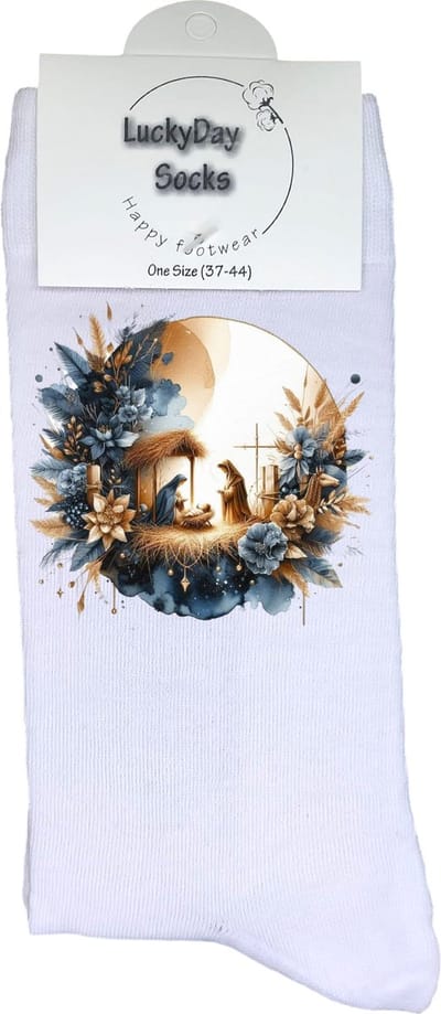 Kerststal - Verjaardag cadeau - Grappige sokken - Print sokken - Leuke sokken voor heren en dames - Moederdag - Vaderdag - Cadeau voor hem en haar - Kerstcadeau - Vrolijke sokken - Bloemen - Valentijns cadeau - Socks waar je Happy van wordt - 37-44