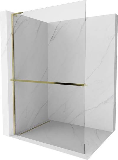 Mexen Kioto+ L douchewand met schap Walk-in 50 x 200 , transparant, goud - 800-050-123-50-00