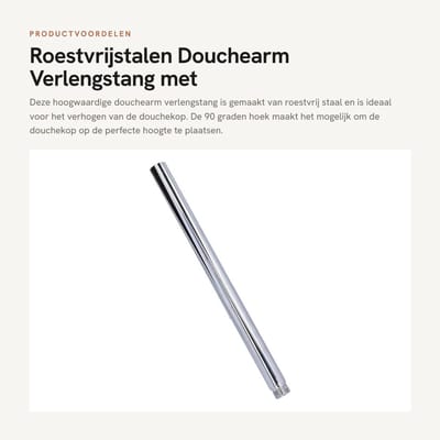 Dailygoods- Douchearm Verlengstang - Roestvrij Stalen Douchearm - 90 Graden Verlengarm - Wandmontage - Gepolijst Chroom - Eenvoudig te Installeren - Doucheverlengarm
