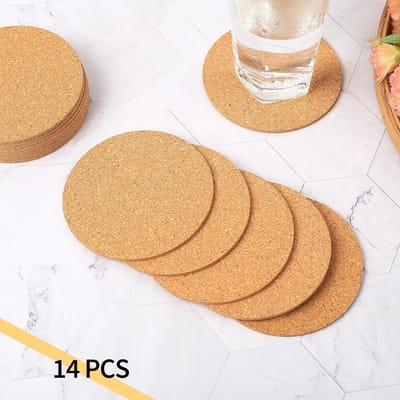 Set van 14 Ronde Kurk Coasters van 10 cm, Hittebestendige Onderzetters voor Glazen en Bekers, Ideaal voor Dranken, Koffie en Cocktails
