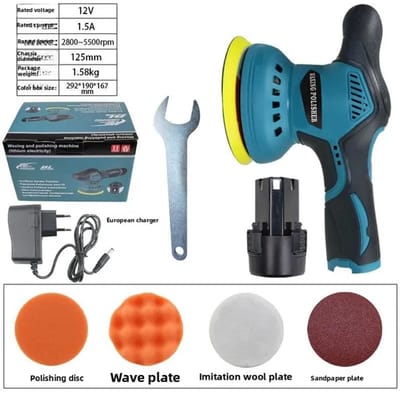 Draadloze Auto Polijstmachine 12V – Excentrische Polisher 2800-5500 RPM – 8 Snelheden – 125mm Auto Polijst & Schuur Set – Elektrische Wax Machine met Batterij