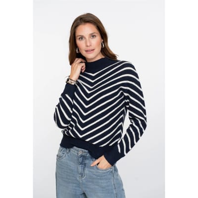 Geisha Trui Trui Met Streepdessin En Turtleneck 54504 10 Navy/offwhite Dames Maat - XXL
