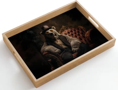 Dienblad hout 50x35 cm - Schootdienblad - Ijsbeer - Hoed - Bril - Stoel - Borrelplank rechthoek - Plateau dienbladen
