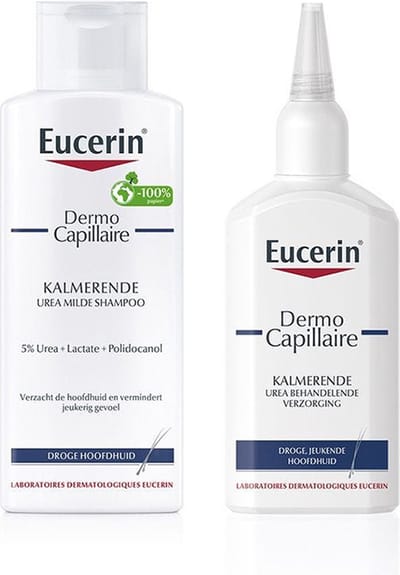 Eucerin DermoCapillaire Hoofdhuidverzorging Routine Bundel - met Urea Milde Shampoo 250ml en Kalmerende Hoofdhuidverzorging 100ml - Jeukende , Droge en Gevoelige hoofdhuid - Ongeparfumeerd