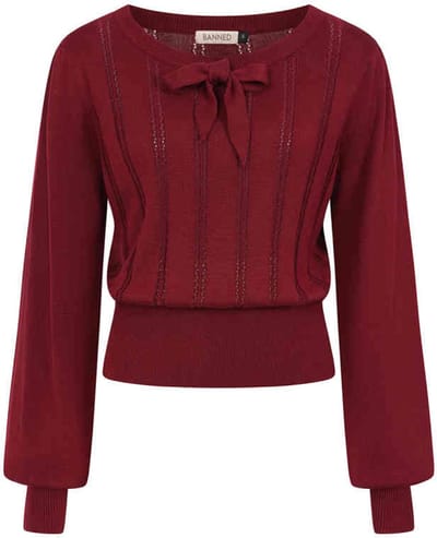 Banned - Angel Pointelle Knit Gebreide trui - L - Bordeaux rood