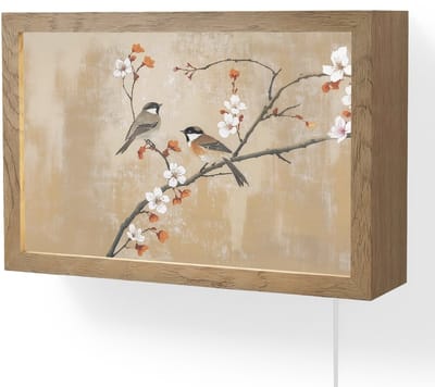 Wandlamp 30x20 cm - Oplaadbaar - Vogels - Bloesemtak - Bloemen - Oranje - Wandlampen binnen woonkamer - Slaapkamer lamp met kabel - Decoratieve nachtlamp - Vloerlamp snoer