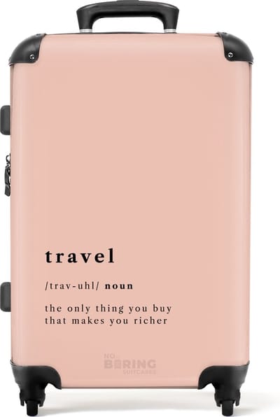 NoBoringSuitcases.com® - Koffer groot - Rolkoffer lichtgewicht - Roze met 'travel' definitie - Reiskoffer met 4 wielen - Grote trolley XL - 20 kg bagage