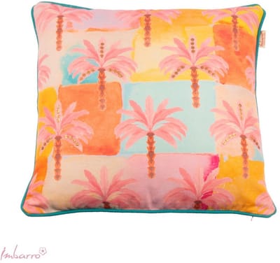 Imbarro - Kussen - Buitenkussen - Sierkussen - 50x50 cm - Gerecycled PET – Tropische palmprint – Zomer kleuren