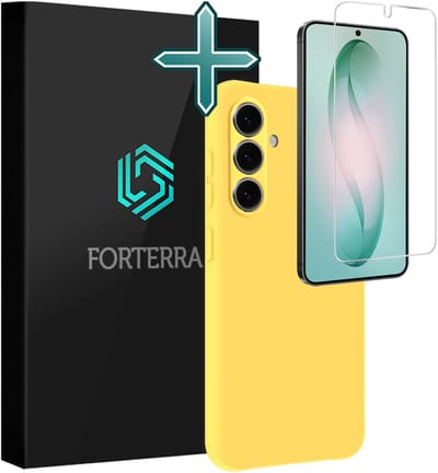 Hoesje Met Screenprotector - Geschikt voor Samsung Galaxy S26 - Sterk & Shockproof - Telefoon Hoes - Back Cover - Siliconen Case - Geel