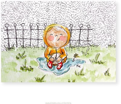 in de regen