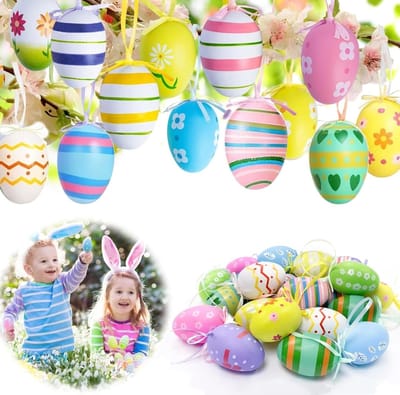 Pack of 12 Easter Eggs Decoration Colourful Eggs Decorative Eggs Plastic Eggs for Hanging Tree Easter Decoration Spring - ShopVlot
