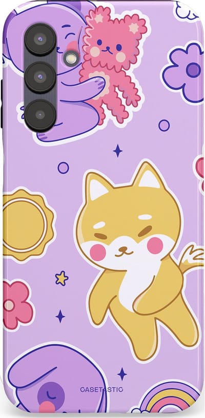 Casetastic hoesje geschikt voor Samsung Galaxy A25 - Dubbellaagse bescherming - Knuffelvriendjes - Fashion Case - Lichtroze Lila Goud