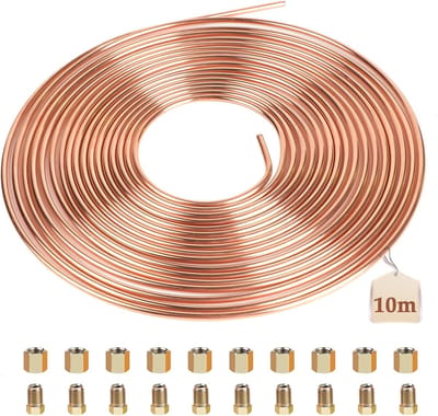 LALAGO Copper brake line 10 meters Ø3/16" (4.75mm), with 20 nuts, ready for installation, felting device, car copper brake line general brake kit