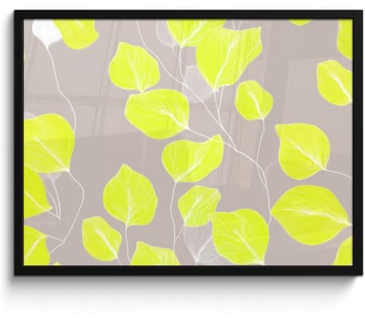 Poster in lijst - Fotolijst 80x60 cm - Posters - Bladeren - Neon - Geel - Lijnen - Posterlijst zwart - Decoratie - Wanddecoratie woonkamer - Muurdecoratie slaapkamer
