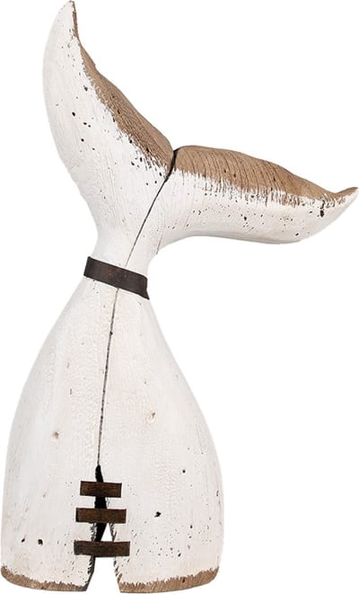 Clayre & Eef Decoratie Beeld Walvis 45 cm Wit Bruin Hout