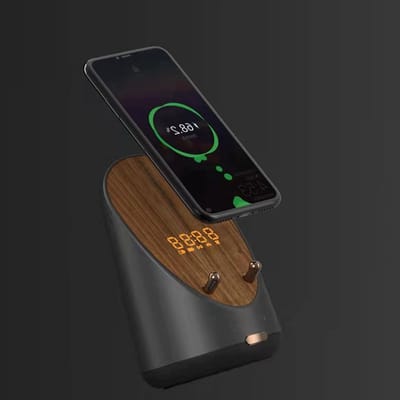 Wekkerradio met luidspreker - Digitale wekker - Muziek luisteren - Draadloos opladen - 1800 mAh batterij - Zwart