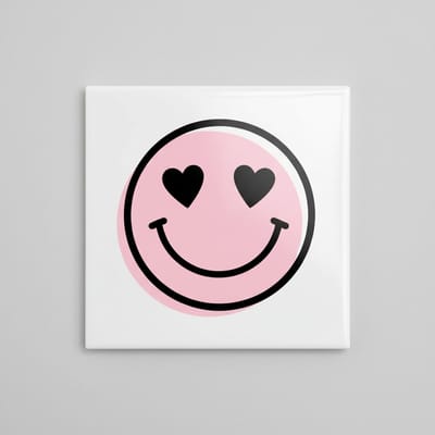 Smiley Met Hartjesogen Tegel – Schattige Liefde Emoji Wanddecoratie – Trendy Keramische Tegel 15 x 15 cm