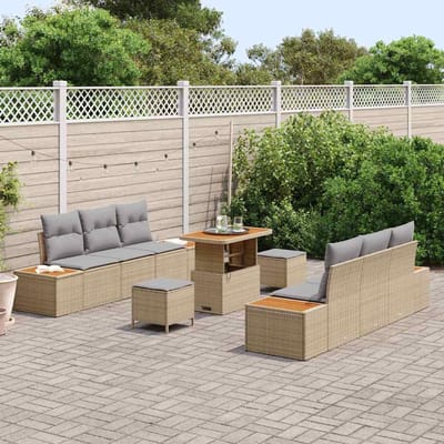 vidaXL - Tuinbank - Set - 9 - st - 8-Aantal - zitplaatsen - Beige - Poly - rattan