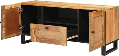TV-kast massief hout - Mediameubel opbergkast - Media organiseren - Met metalen poten - 105 cm breed - Bruin
