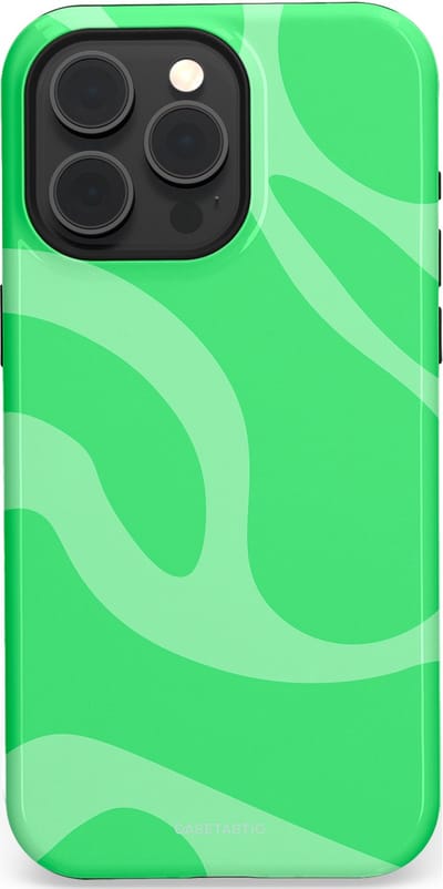 Casetastic hoesje geschikt voor Apple iPhone 15 Pro Max - MagSafe - Dubbellaagse bescherming - Limoen Groene Vloeiende Golven - Fashion Case - Groen