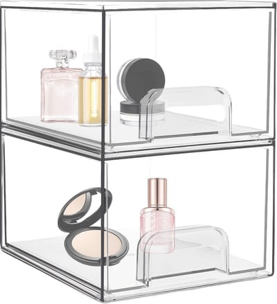 Stapelbare opbergladen voor badkamer en make-up, 2 stuks, waterdichte en doorzichtige kunststof opbergdozen