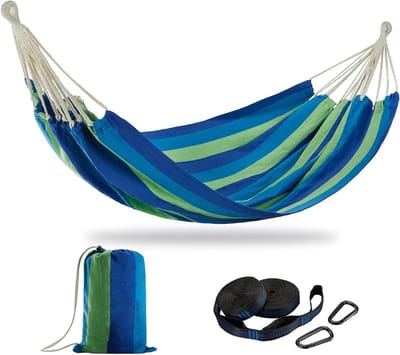 Braziliaanse dubbele hangmat voor twee personen draagbare hangmat voor achtertuin, veranda, buiten en binnen - met boomriemen om op te hangen - 450 lbs gewichtscapaciteit - zachte geweven
