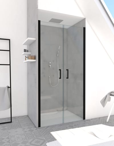 Aurlane Douche Swingdeur - Helder Glas 6mm - Mat Zwart - 90x200cm