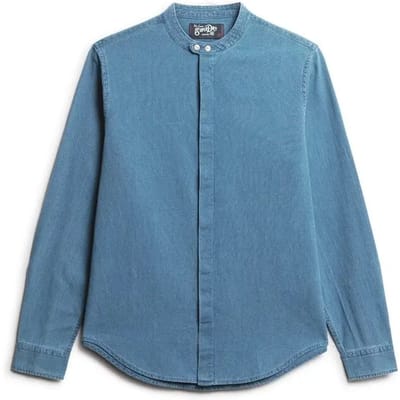 Superdry - The Merchant Store - Indigo kraagloos overhemd - Heren - Lange mouwen shirts