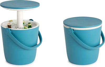 3-in-1 Koelbox met Verstelbare Tafel – Cocktailtafel & Bijzettafel – 15L Inhoud – Ideaal voor Tuin, Strand en Terras – Dubbelwandig – Blauw