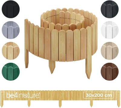 be4nature Flexibele houten border 30 x 200 cm Lichtbruin Geïmpregneerde rolborder plantenrand tuinhek decor palissade graskant