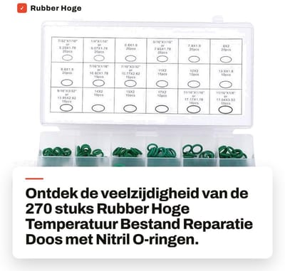 Dailygoods- Rubberring Set 270 Stuks - O-ringen 5,29/6,07/6,8/7,65/7,8/8/8,8/10,82/10,77/11/12/13,9/14/15/17 mm - Hoge Temperatuur Bestand - Rubber - Reparatie - Diverse Maten - O-ring