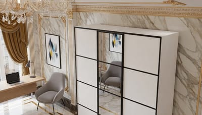 Kledingkast met Spiegel Casa Velluto LuminaMax – Moderne 3-Deurs Schuifdeurkast voor Slaapkamer en Hal – Uitschuifbare Garderobe, 156,4x205x39 cm – Wit, Laden en Planken Inclusief, Geschilderd Laminaat, Push-to-Open-systeem